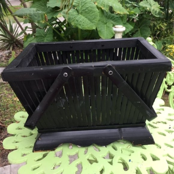 Black Bamboo Rattan Rustic Cane Basket 9x12 - Picture 5 of 13